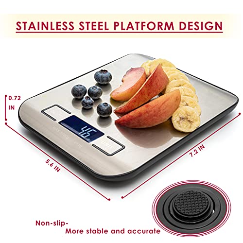 Moss & Stone Digital Kitchen Scale - Multifunction Stainless Steel Food Scale, 11 Lbs Capacity, LCD Display