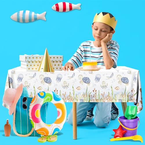 3Pcs Under the Sea Tablecloth Set | Ocean Theme Party Supplies