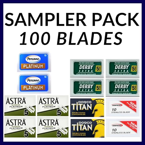 Double Edge Safety Razor Blade Sampler Pack - 100 Count Stainless Steel