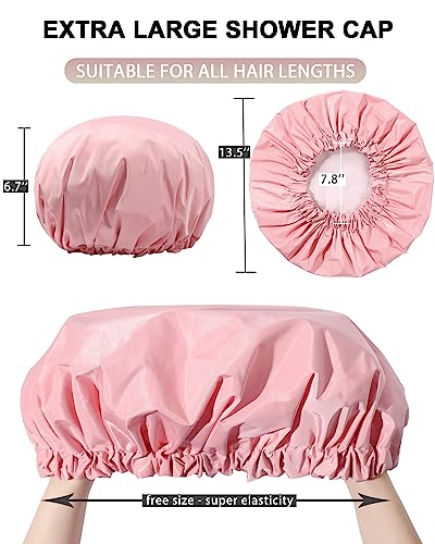 YIZIJIZI Double Layer Waterproof Shower Cap for Women - Extra Large