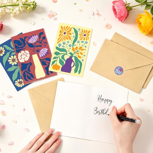 Miucat 32 Pack Floral Blank Greeting Cards with Envelopes - 8 Designs
