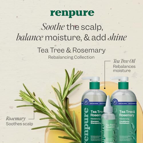 Renpure Tea Tree & Rosemary Scalp Serum, Plant-Based - Refreshing & Rebalancing - For Moisturized, Soft Hair - For Oily/Normal Hair- Tea Tree Leaf Oil, Rosemary Leaf Extract - 4 Fl Oz