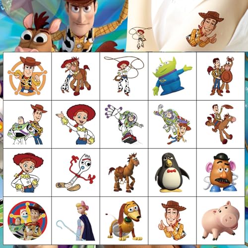 20pcs Cartoon Themed Temporary Tattoos for Birthday Parties
