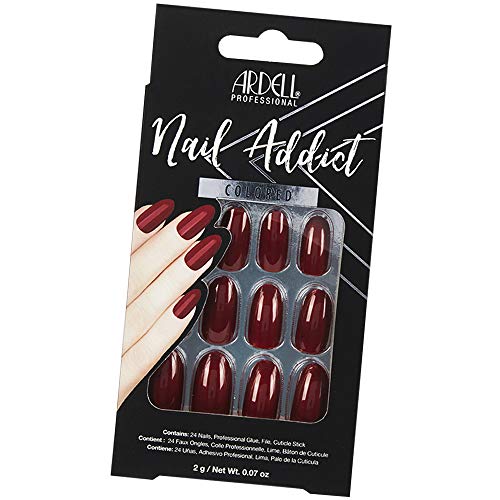 Ardell Nail Addict Sip of Wine 27-Piece Artificial Nail Set - Long Almond Burgundy Fake Nails with Glue & Tools