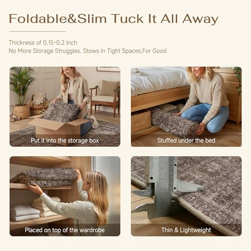 HUGEAR Red Brown 2x3 Washable Area Rug - Non-Slip Low Pile Soft Rug for Living Room, Bedroom, Office