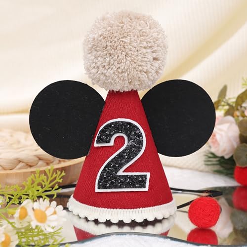 Mouse Birthday Hat for 2nd Birthday - Red & Black Party Hat