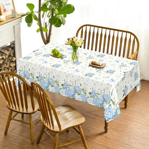Blue Floral Hydrangea Disposable Tablecloths - 3 Pcs for Parties