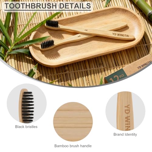 Bamboo Toothbrush Set of 12 - Natural Organic Charcoal Brushes