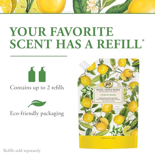 Michel Design Works Lemon Basil Foaming Hand Soap 17.8 Fl oz - Luxurious Moisturizing Hand Wash