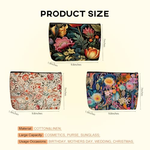 Chenyoumaoyi Watercolor Retro Flower Colorful Makeup Bag Set - Botanical Botanical Gift for Women Girls, Travel Toiletry Organizer