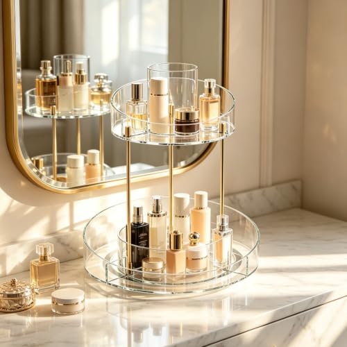 GTI 2-Tier 360° Rotating Makeup Organizer - Clear Spinning Vanity Storage
