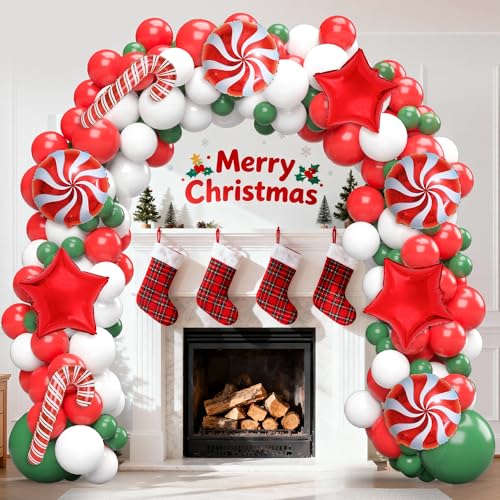 Christmas Balloon Arch Kit - 124pcs Red Green White Party Decorations