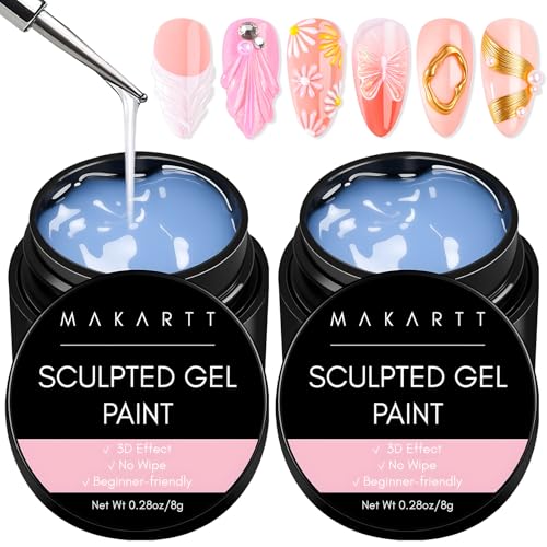 Makartt Clear 3D Nail Sculpting Gel - 2Pcs No Wipe UV Gel for Nail Art