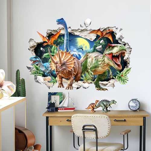 3D Dinosaur Wall Decals for Kids - Jungle Breakthrough Stickers