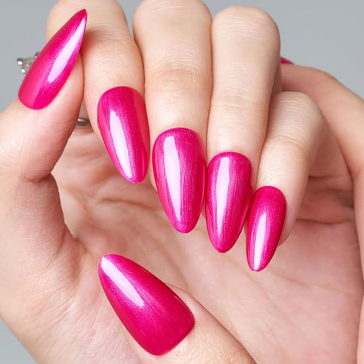 Press On Nails | Medium Almond White Ombre Gel False Nails - Reusable Short Stiletto & Oval Acrylic Manicure Set
