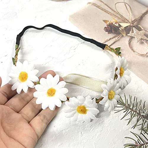 White Daisy Flower Headbands Set of 10 - Floral Garland Crowns for Festivals & Weddings
