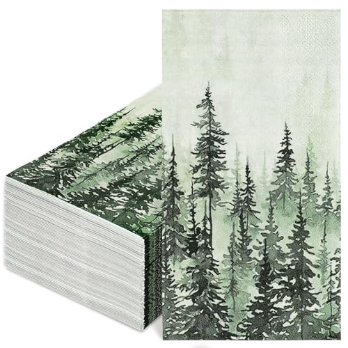 50 Pack Woodland Theme Guest Napkins - Watercolor Pine Trees