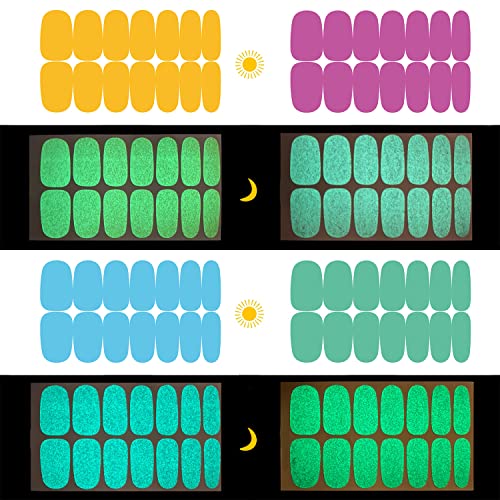 JERCLITY 12 Sheets Luminous Full Wrap Nail Polish Strips & Nail File Kit