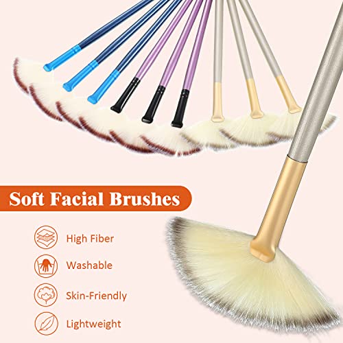 9-Pack Soft Facial Fan Makeup Brushes with Wooden Handles