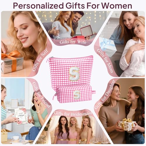 Personalized Pink Initial Makeup Bag Set for Women & Girls - YOOLIFE