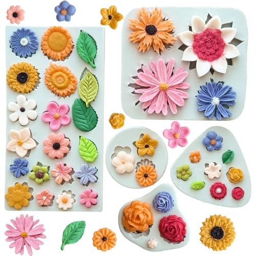 5-Piece Flower Silicone Molds for Cake & Candy Decorating
