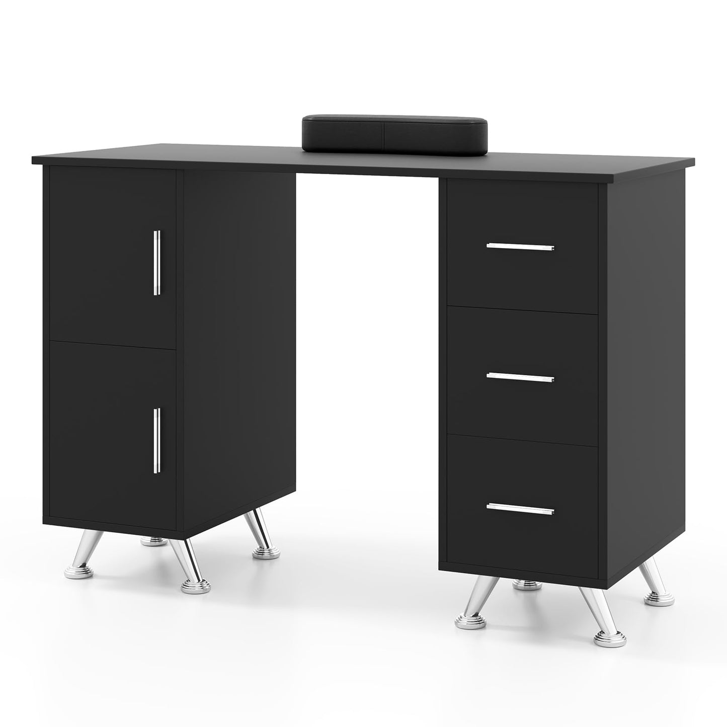 Giantex Manicure Table Nail Desk - Nail Table Station with 3 Drawers, 2 Storage Cabinet, Wrist Rest, Acetone Resistant Nail Art Workstation for Salon Beauty Home, Nail Desk for Nail Tech (Black)