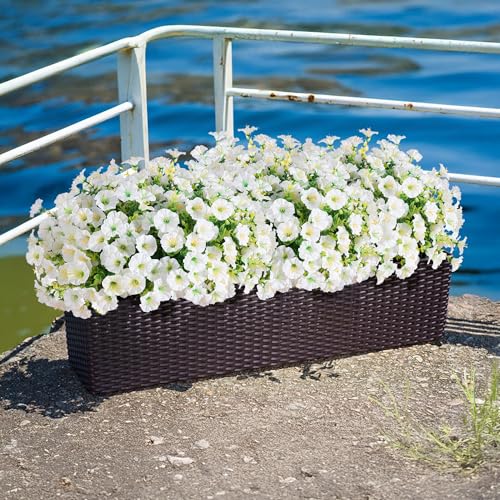 12 Bundles of White Silk Morning Glory Flowers with Eucalyptus - UV Resistant Faux Plants for Outdoor Decoration