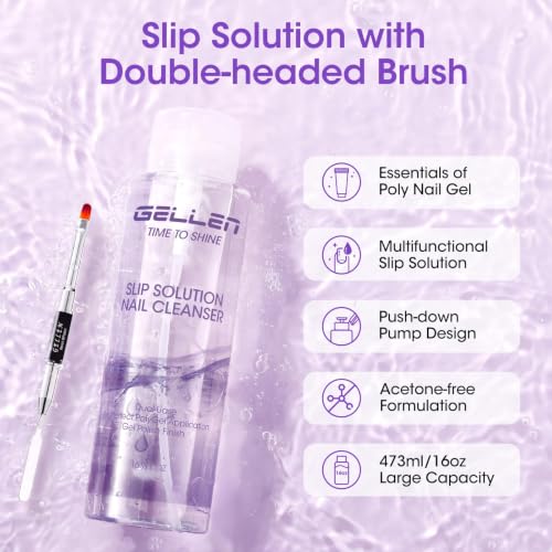 Gellen 473ml Polygel Slip Solution with Nail Brush – Anti-Stick Liquid