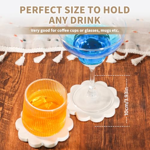 Flower Marble Coasters Set of 2 with Cork Backing - Stylish Tabletop Protection