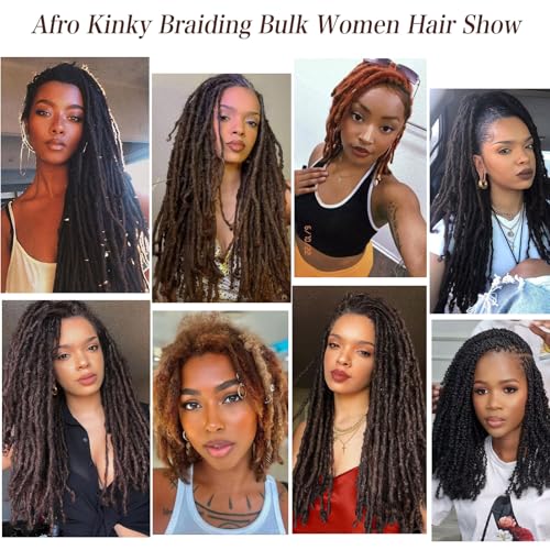 XTREND Natural Black 20 Inch Afro Kinky Curly Braiding Hair Bulk 5 Bundles for Dreadlocks & Micro Twists