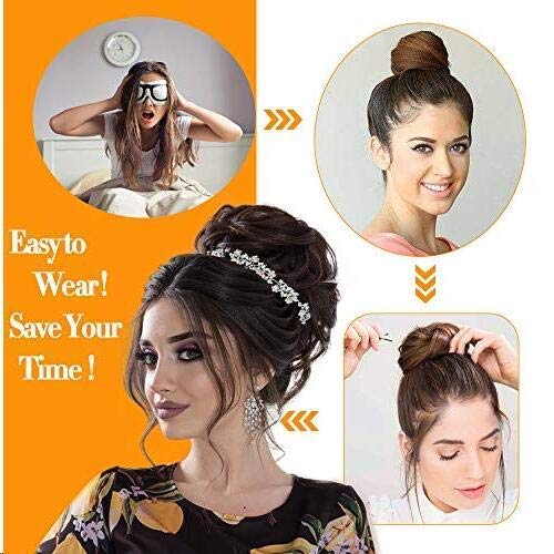 MORICA 2PCS Dark Brown Messy Bun Hair Extensions for Women, Adjustable Synthetic Hairpiece