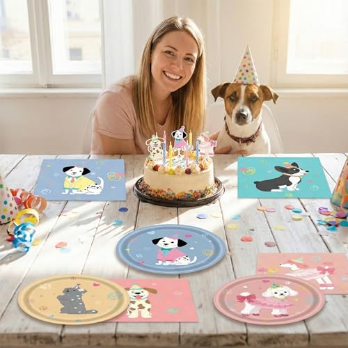 Dog Birthday Party Supplies Set - 48 Pcs Cute Puppy Plates & Napkins