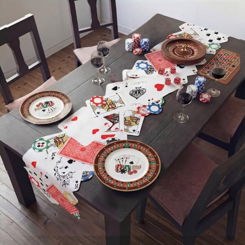 Linen Poker Chip Table Runner - Casino Theme Party Decor 70x12"