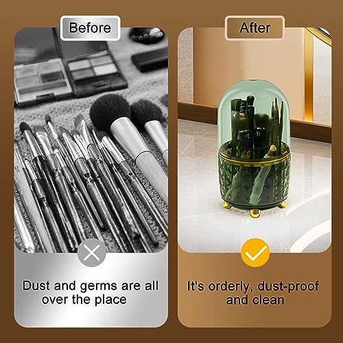 Dark Green 360° Rotating Makeup Brush Holder with Dustproof Lid