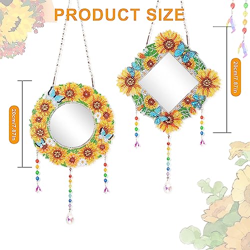 2Pcs DIY Diamond Painting Mirror Kit - Sunflower Butterfly Crystal Craft Set