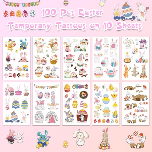 Ozepao 100 Pcs Luminous Easter Temporary Tattoos for Kids Party Favors
