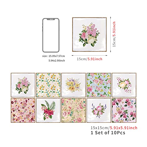 Alwayspon Peel and Stick Vinyl Tile Stickers - 10 Pcs Floral Decals for Kitchen & Bathroom