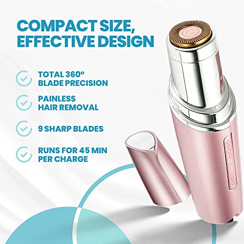 Yoove Rose Pink Rechargeable Facial Hair Remover for Women - Waterproof & Painless Peach Fuzz Removal