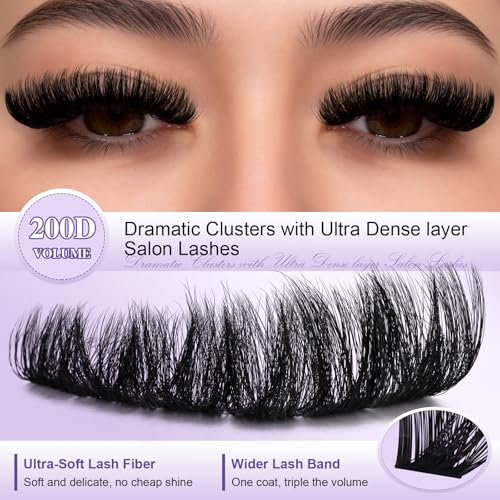 B&Q Fluffy Lash Clusters Thick 200D, Volume Eyelash Clusters 10-18mm, D Curl Cluster Eyelash Extensions, Supersoft Individual Lashes Wispy Cluster Lashes Dramatic Full Look Eyelash£¨200D£©