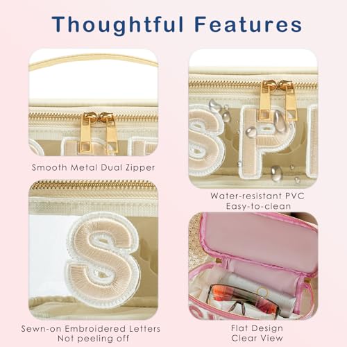 RSRSLEII Clear Waterproof Summer SPF Makeup Bag (02SPF Beige) Travel Cosmetic Organizer