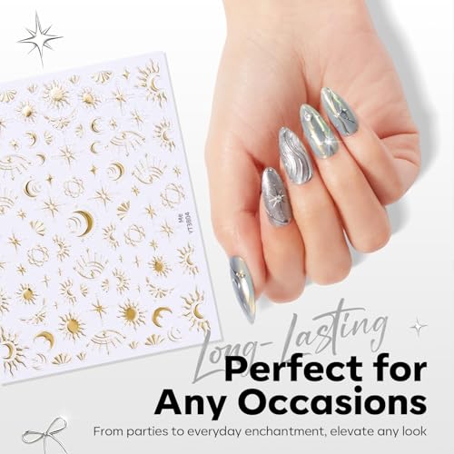 Modelones 3D Nail Stickers - Gold & Laser Heart Designs (5 Pcs)