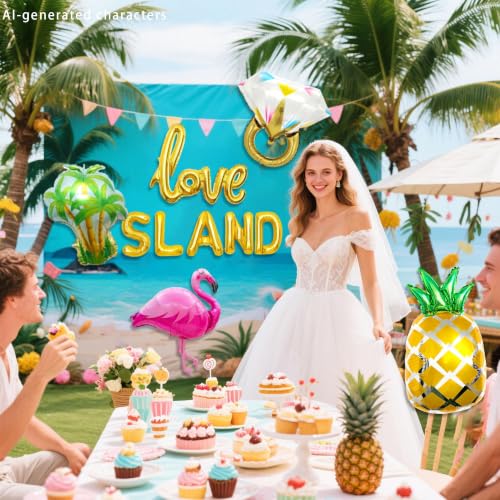 Tropical Island Bachelorette Balloons Set - Flamingo, Pineapple & Ring