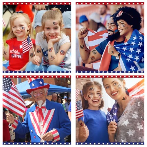 Metuu 117 Sheets Independence Day Temporary Tattoos Pink Variation, USA Flag & Eagle Designs for Adults & Kids