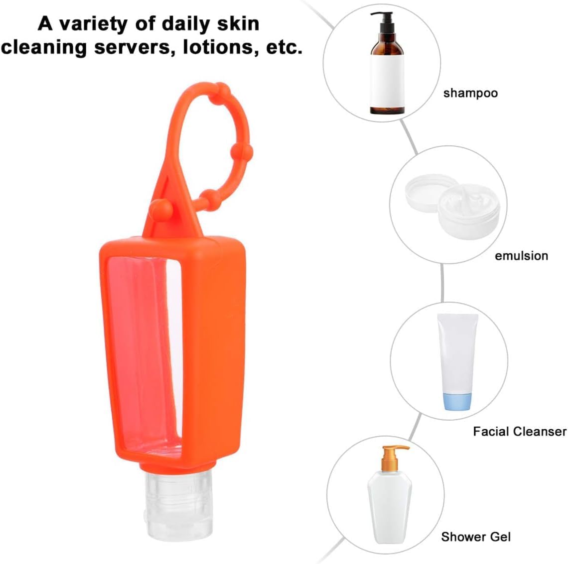 Travel Squeeze Bottles - 2pcs Leakproof Silicone Sleeve Containers for Hand Sanitizer | Refillable Clear Plastic, Keychain Design