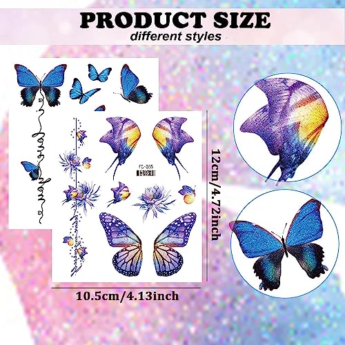 Glitter Butterfly Temporary Tattoos - 12 Sheets for Women & Girls
