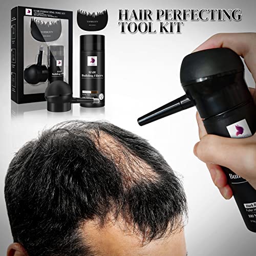 TOPIBUITY Hair Building Fibers Set - Dark Brown - 3-in-1 Thickening Kit