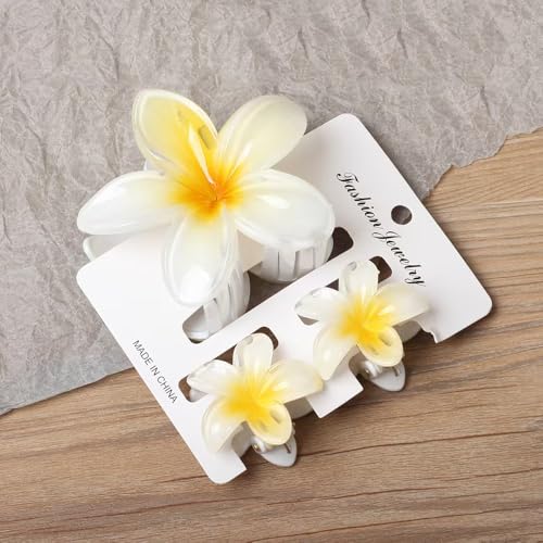 YIHONGYAN White Gradient Plumeria Flower Hair Claw Clips - Summer Beach Accessories (3 Pack)
