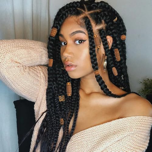 50PCS Wooden Hair Beads for Braids & Locs - Dreadlock Accessories & DIY Hair Cuffs