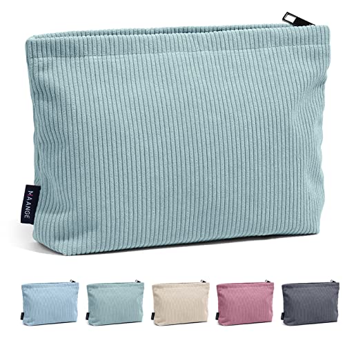 MAANGE Corduroy Makeup Bag for Purse - Portable Travel Pouch (Green)