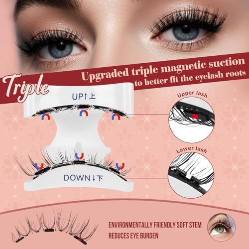 Higu clace Magnetic Eyelashes 4Pairs B06 – With Applicator, No Glue, Natural Wispy Look (4Pairs-B06)